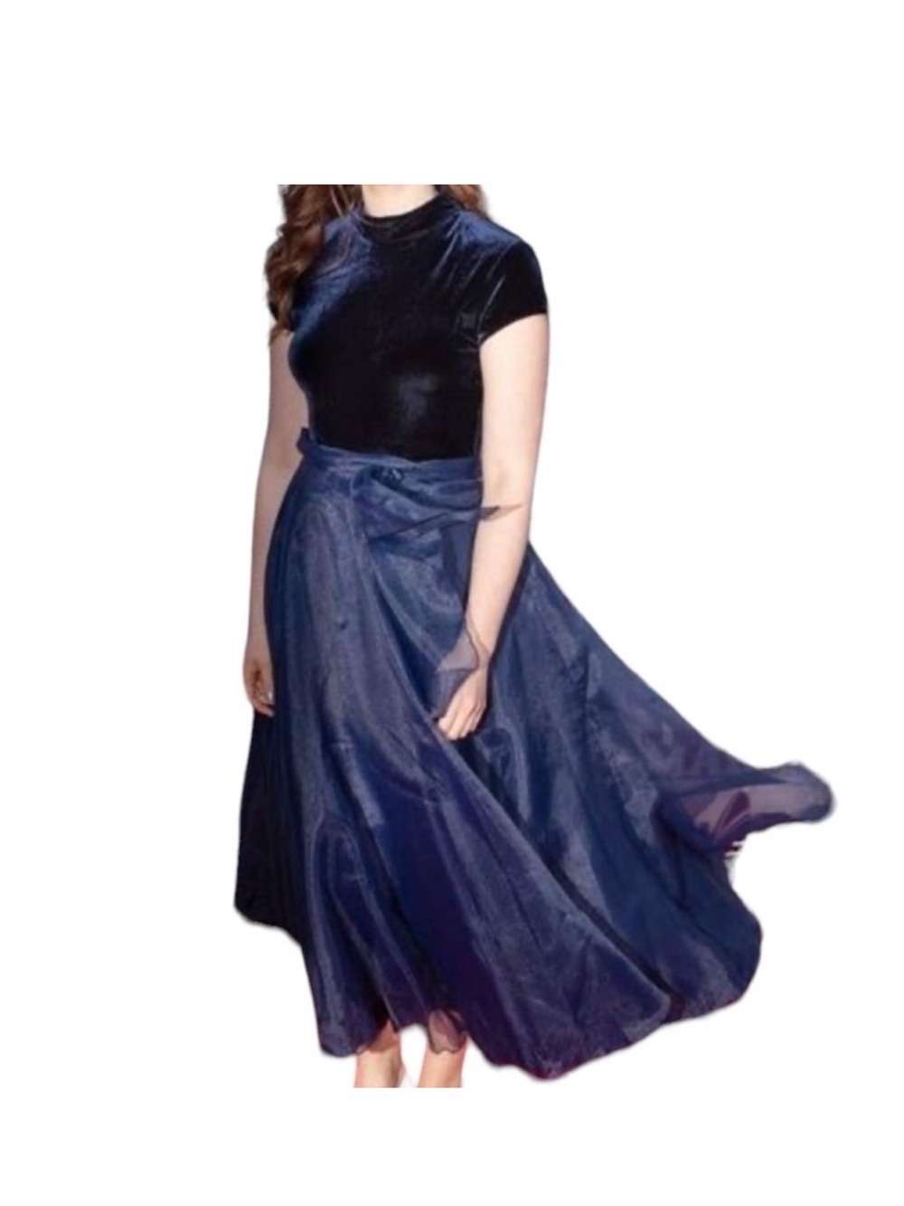 Recollections Navy Blue Circle Skirt with Waist Tie